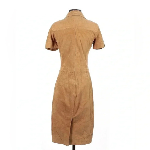 Vintage Coach Suede Leather Shirt Dress Snap Front Button Up Camel 6 Small S NEW - Picture 2 of 4